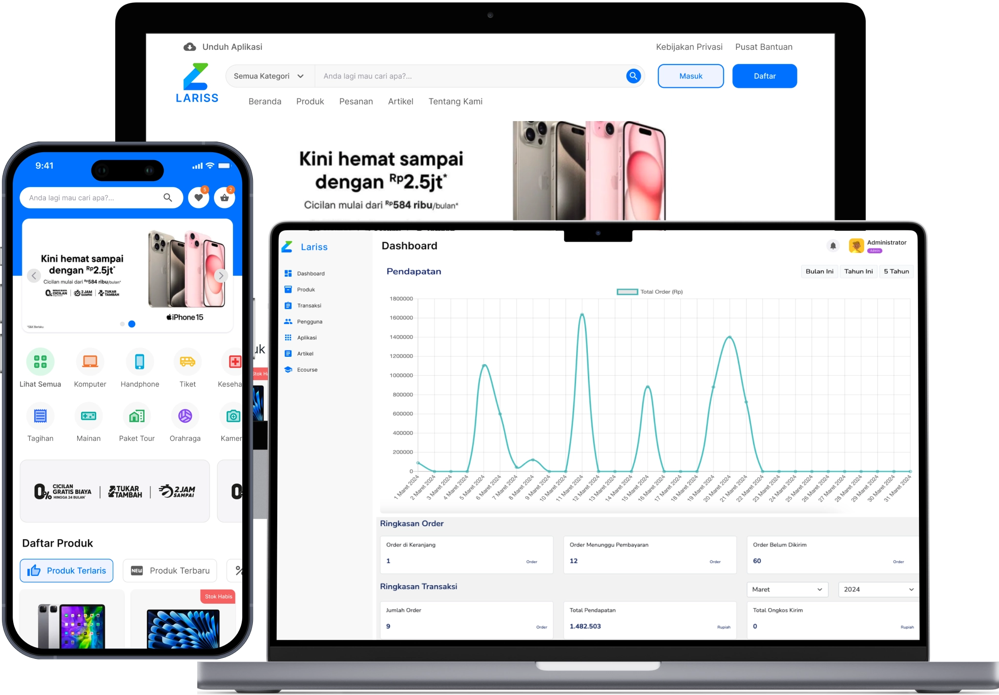 Tampilan aplikasi Lariss eCommerce